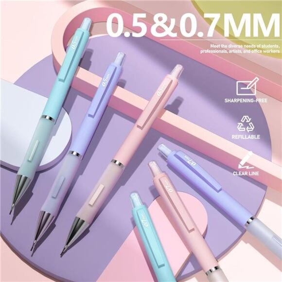 Pastel Mechanical Pencil Set-6PCS 0.5mm&0.7mm Pencils with 360PCS HBLead Refills - Picture 6 of 7
